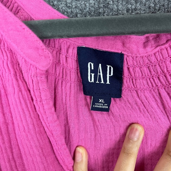 NEW $69 GAP Gauze Tiered Midi Dress Pink V Neck Short Sleeve Cotton XL - Picture 6 of 9